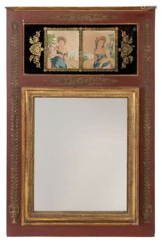 Trumeau mirror. France, ca. 1820.Gilt and polychrome wood fr...