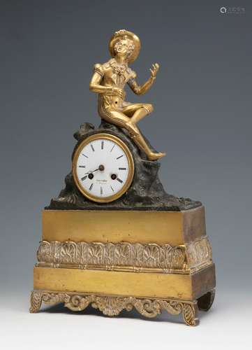 French table clock. Empire period, pps. 19th century.Gilt br...