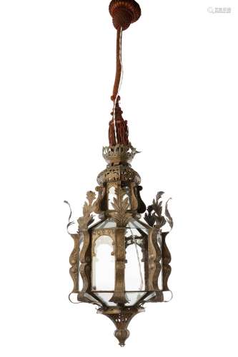 Granada ceiling lantern from the 19th century.Patinated bras...