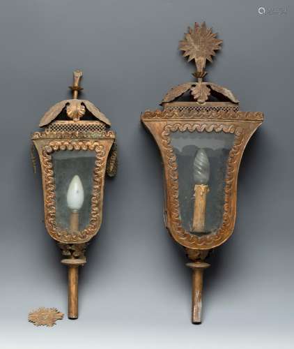 Two 19th century wall sconces.Gilt brass and glass.Some lack...