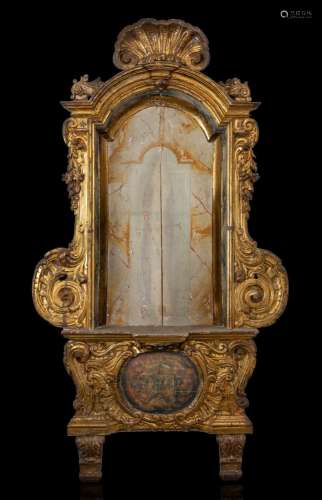 Eighteenth century niche.Carved, gilded and polychrome wood....