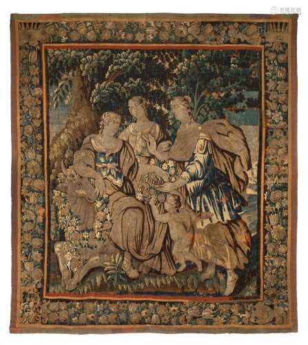 Aubusson tapestry. France, 17th century.Knotted wool.Good st...