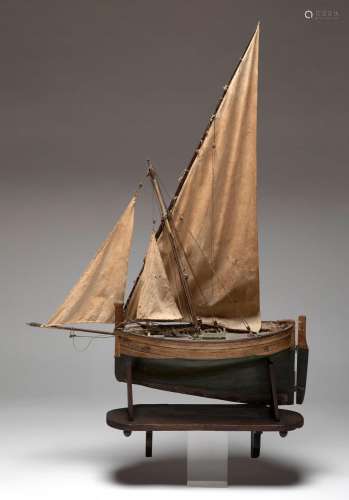 Model ship, 19th century.Painted wood and fabric.On wooden b...