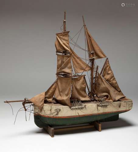 Model ship, 19th century.Wood and cloth.Damaged.Measurements...