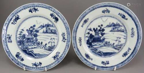 Two mid-eighteenth century hand-painted blue and white Chine...