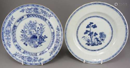 Two mid-eighteenth century hand-painted blue and white Chine...