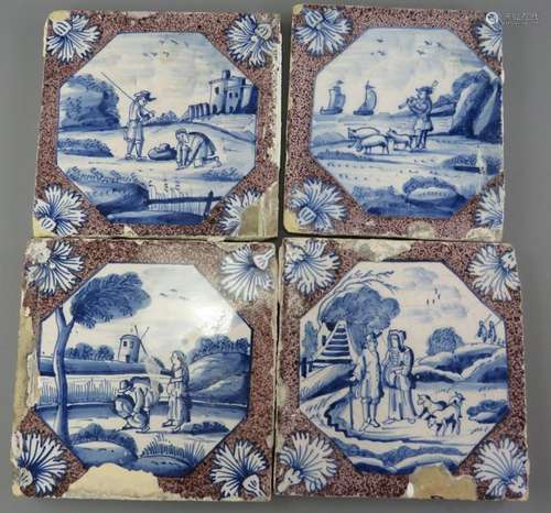 A group of mid-eighteenth century hand-painted blue, mangane...