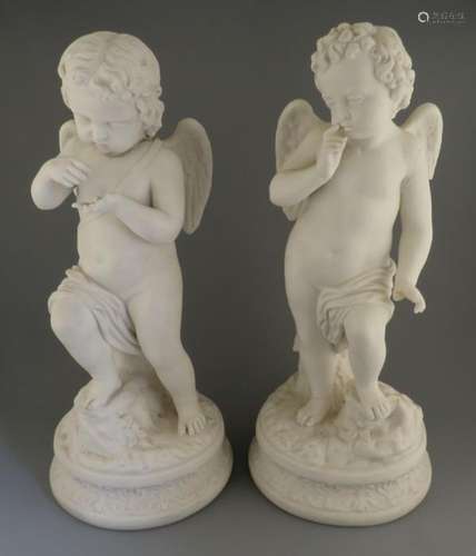 A pair of mid to late nineteenth century parian ware cherubs...