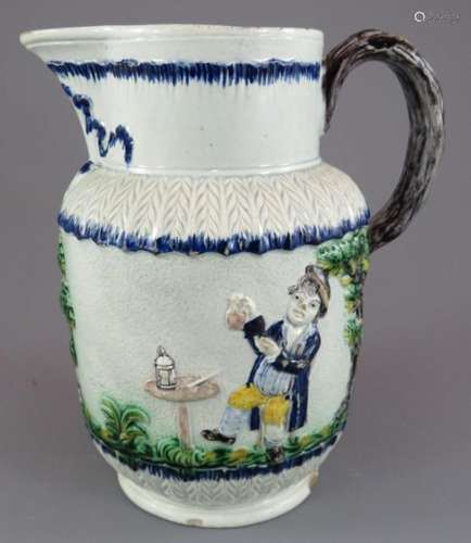 An early nineteenth century pearlware moulded jug with shell...