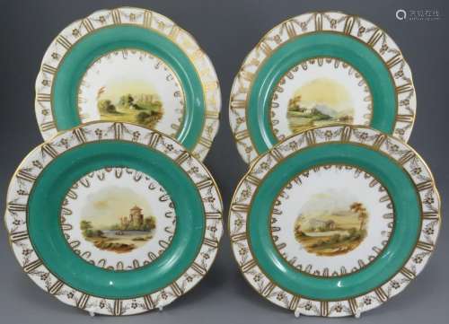 A set of four mid-nineteenth century porcelain hand-painted ...