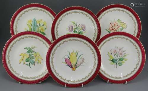 A set of six mid to late-nineteenth century porcelain hand-p...