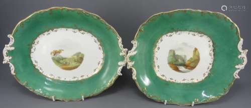 Two early nineteenth century porcelain hand-painted footed l...