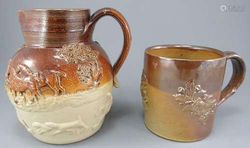 Two nineteenth century London salt-glazed stoneware sprig mo...