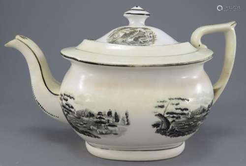 An early nineteenth century bat printed teapot and cover, c....