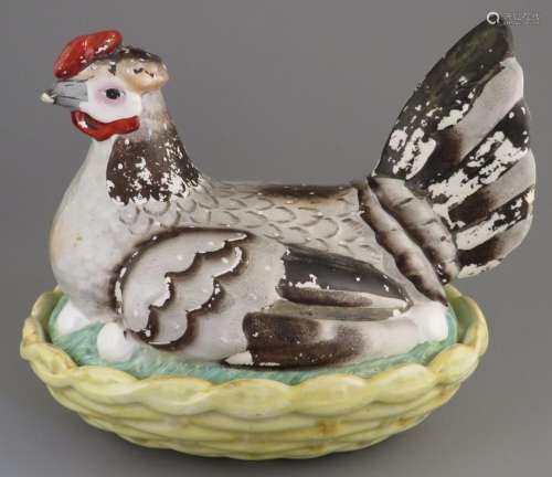 A mid-nineteenth century Staffordshire pottery hen on nest, ...