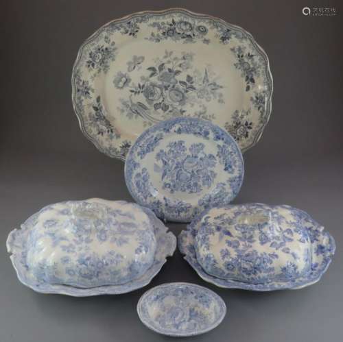 A group of mid-nineteenth century blue and white transfer-pr...