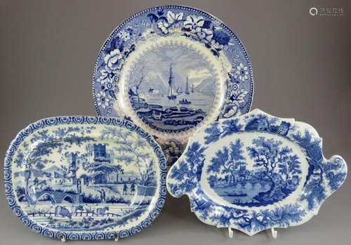 A group of early nineteenth century blue and white transfer-...