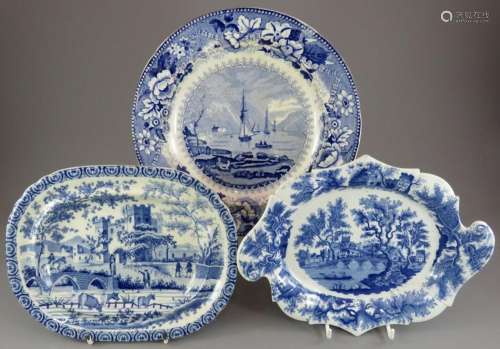 A group of early nineteenth century blue and white transfer-...