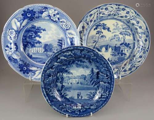 A group of four three nineteenth century blue and white tran...