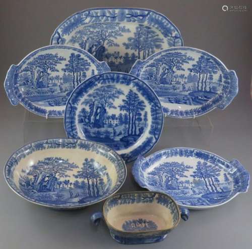 A group of early nineteenth century blue and white transfer-...