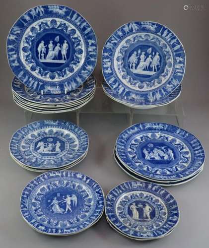 A group of early nineteenth century blue and white transfer-...