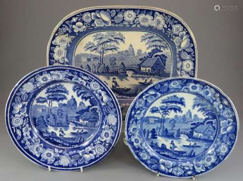 A selection of early nineteenth century blue and white trans...