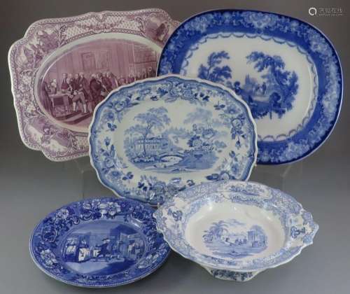 A group of mid to late nineteenth century blue and white tra...