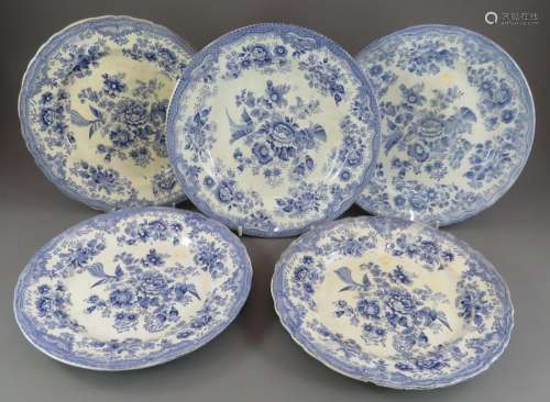 A group of mid-nineteenth century blue and white transfer-pr...