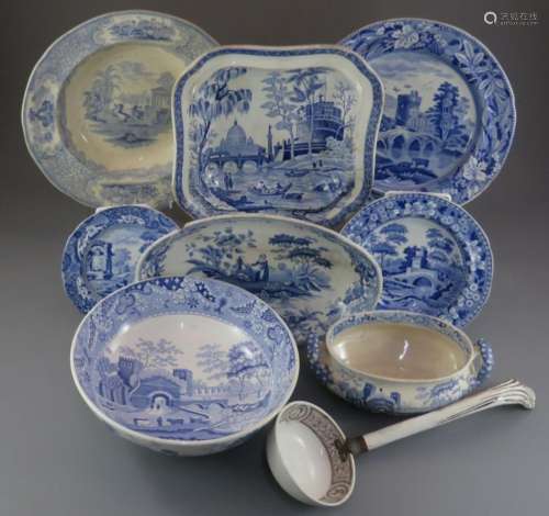 A group of early nineteenth century blue and white transfer-...