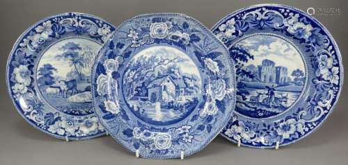 A group of three early nineteenth century blue and white tra...