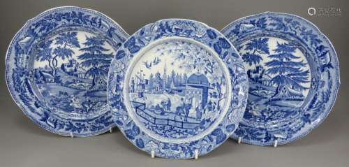 A group of three early nineteenth century blue and white tra...