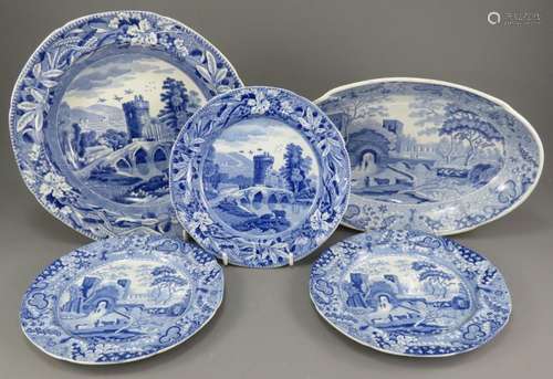 A group of early nineteenth century blue and white transfer-...