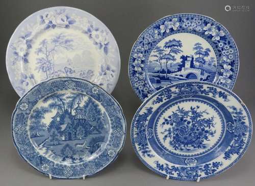 A group of early nineteenth century blue and white transfer-...