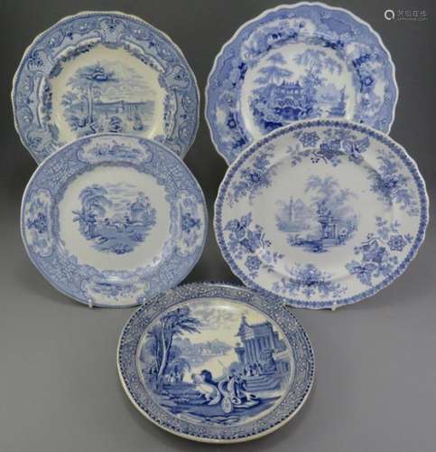 A group of mid-nineteenth century blue and white transfer-pr...