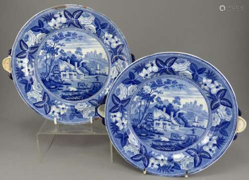 A pair of early nineteenth century blue and white transfer-p...