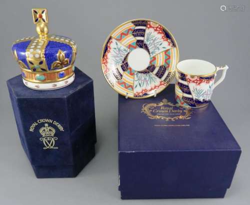 A late twentieth century Royal Crown Derby boxed cup and sau...