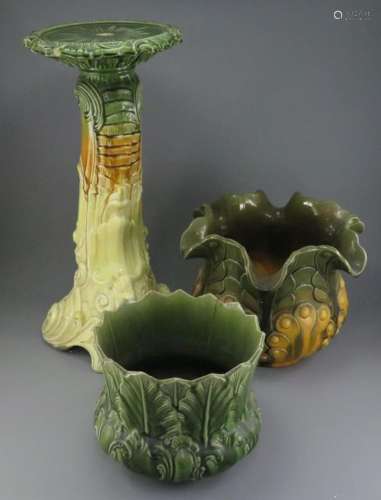 A late nineteenth century jardiniere stand and two jardinier...