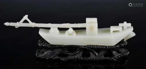 A White Jade Carved Boat w/Stand Republican Period