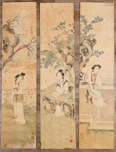 Rong Zuchun (1842-1944) Three Figural Paintings