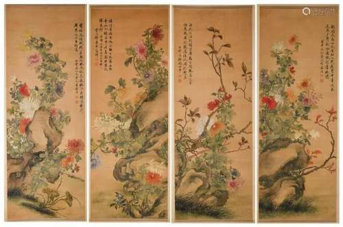 After Yun Shouping(1633-1690) 4 Hanging Scrolls