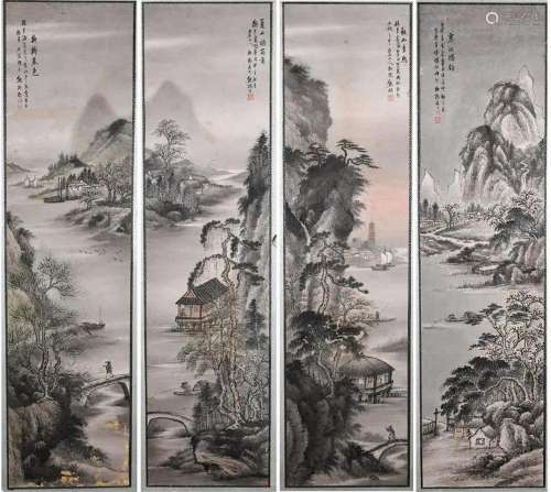 Xiong Liuqiao(Qing) Four Seasons Landscape Pannels