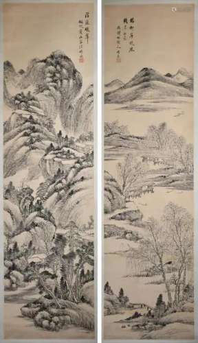 Xiao Junxian (1865-1949) Two Landscape Paintings