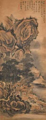 After Kun Can (1612-1692) Landscape Hanging Scroll