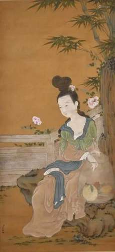 After Leng Mei (1669-1792) Figures Hanging Scroll