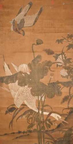 Unknown Artist Birds Large Hanging Scroll