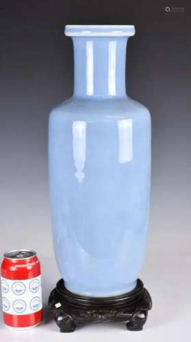 A Sky Blue-Glazed Rouleau Vase Kangxi Mk w/Stand