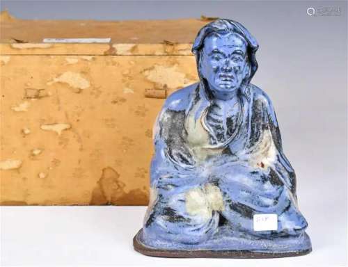 A Blue-Glazed Arhat Statue w/Box