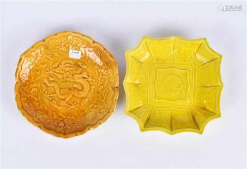 A Group of 2 Small Yellow Glazed Plates