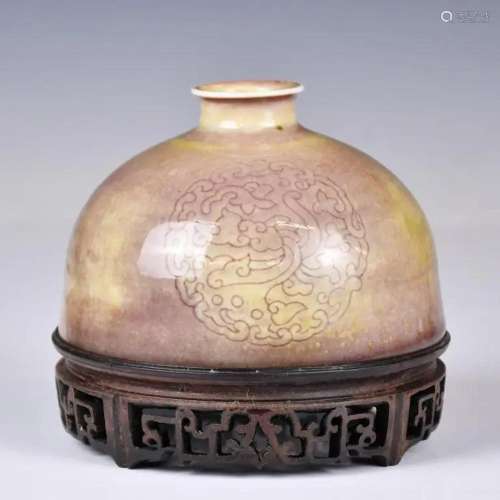 A Peach-Bloom Beehive Waterpot Kangxi Mark w/Stand