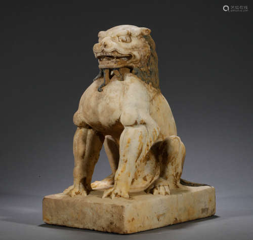 中国古代，漢白玉彩繪獅子
